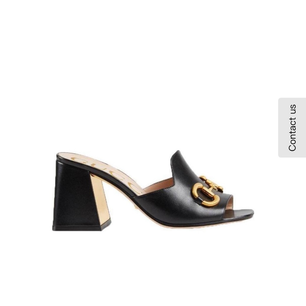 NWT Gucci Horsebit Black Leather Block Heel Mules